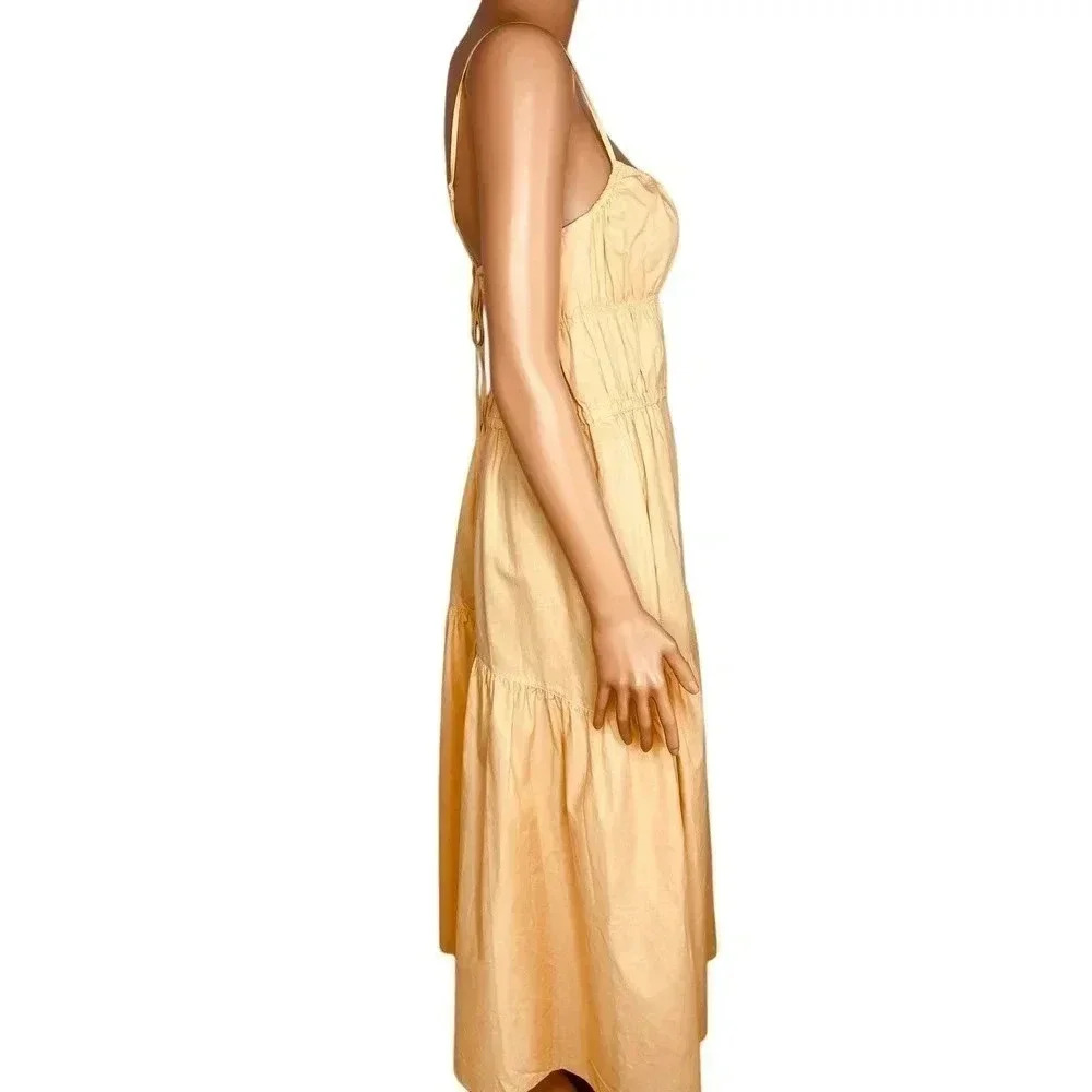 Vince Ruched Tie Back Cami Dress size M NWT Peach Cotton/Hemp blend - Picture 4 of 12